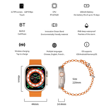 WIWU SW01 Ultra 1.9 inch IPS Screen IP68 Waterproof Bluetooth Smart Watch, Support Heart Rate Monitoring(Orange) - Smart Watches by WIWU | Online Shopping UK | buy2fix