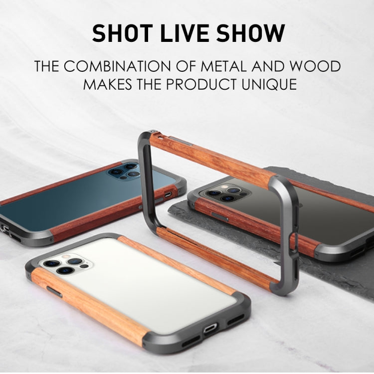 For iPhone 12 / 12 Pro R-JUST Metal + Wood Frame Protective Case - iPhone 12 / 12 Pro Cases by R-JUST | Online Shopping UK | buy2fix