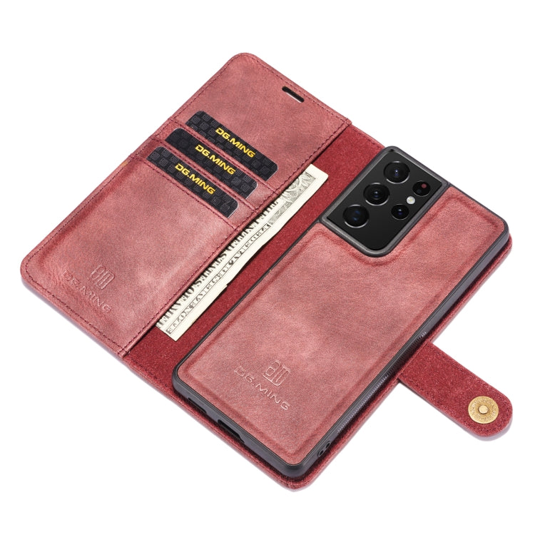 For Samsung Galaxy S21 Ultra 5G DG.MING Crazy Horse Texture Flip Detachable Magnetic Leather Case with Holder & Card Slots & Wallet(Red) - Galaxy S21 Ultra 5G Cases by DG.MING | Online Shopping UK | buy2fix