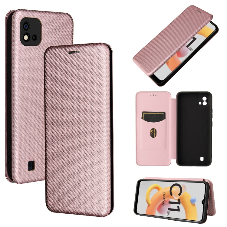 For OPPO Realme C11 2021 Carbon Fiber Texture Horizontal Flip TPU + PC + PU Leather Case with Card Slot(Pink) - Realme Cases by buy2fix | Online Shopping UK | buy2fix