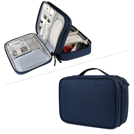 SM02S Double-layer Multifunctional Digital Accessory Storage Bag(Navy Blue) - Digital Storage Bag by buy2fix | Online Shopping UK | buy2fix