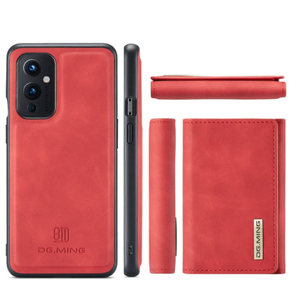 For OnePlus 9 (EU/NA) DG.MING M1 Series 3-Fold Multi Card Wallet  Back Cover Shockproof Case with Holder Function(Red) -  by DG.MING | Online Shopping UK | buy2fix