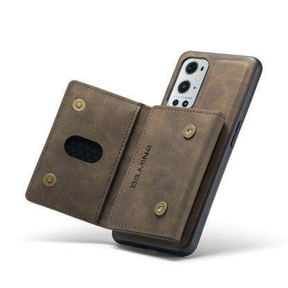 For OnePlus 9 Pro DG.MING M2 Series 3-Fold Multi Card Bag Back Cover Shockproof Case with Wallet & Holder Function(Coffee) - OnePlus Cases by DG.MING | Online Shopping UK | buy2fix