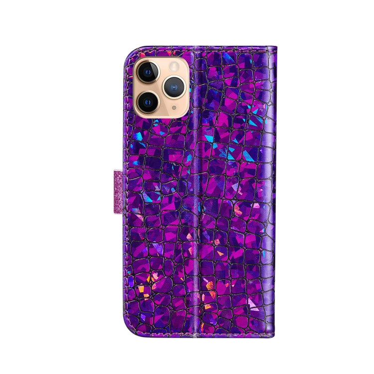 For iPhone 13 Pro Laser Glitter Powder Matching Crocodile Texture Horizontal Flip Leather Case with Card Slots & Holder & Wallet (Purple) - iPhone 13 Pro Cases by buy2fix | Online Shopping UK | buy2fix