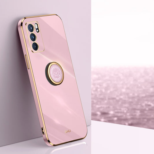 For OPPO Reno6 Pro 5G XINLI Straight 6D Plating Gold Edge TPU Shockproof Case with Ring Holder(Cherry Purple) - OPPO Cases by XINLI | Online Shopping UK | buy2fix
