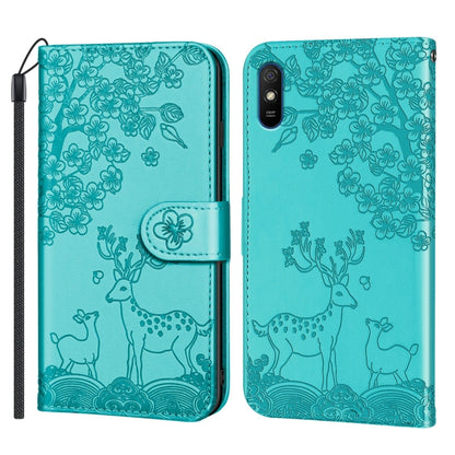 For Xiaomi Redmi 9A Sika Deer Embossing Pattern Horizontal Flip PU Leather Case with Holder & Card Slot & Wallet & Photo Frame(Green) - Xiaomi Cases by buy2fix | Online Shopping UK | buy2fix