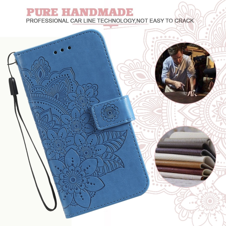 For Google Pixel 6 7-petal Flowers Embossing Pattern Horizontal Flip PU Leather Case with Holder & Card Slots & Wallet & Photo Frame(Blue) - Google Cases by buy2fix | Online Shopping UK | buy2fix