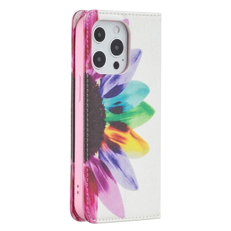 For iPhone 13 Pro Colored Drawing Pattern Invisible Magnetic Horizontal Flip PU Leather Case with Holder & Card Slots & Wallet (Sun Flower) - iPhone 13 Pro Cases by buy2fix | Online Shopping UK | buy2fix