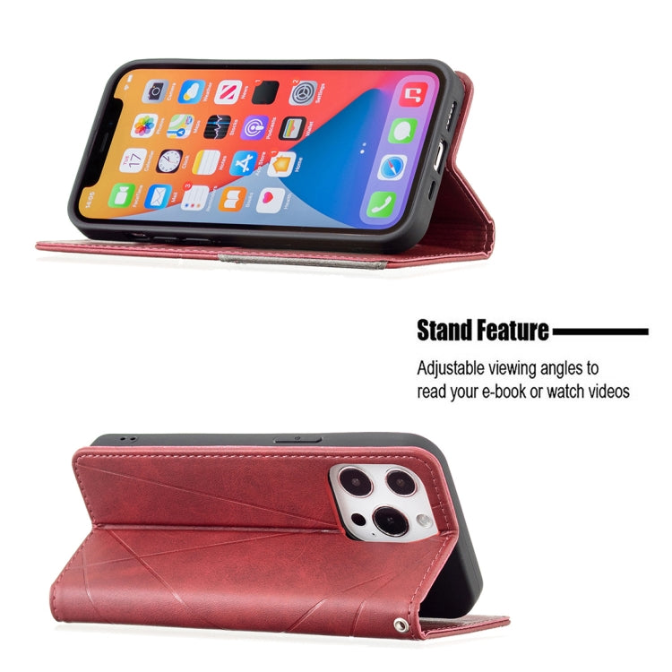 For iPhone 13 Pro Max Rhombus Texture Horizontal Flip Magnetic Leather Case with Holder & Card Slots (Red) - iPhone 13 Pro Max Cases by buy2fix | Online Shopping UK | buy2fix