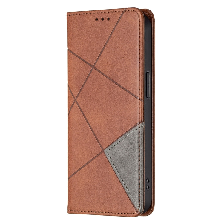 For iPhone 13 Pro Max Rhombus Texture Horizontal Flip Magnetic Leather Case with Holder & Card Slots (Brown) - iPhone 13 Pro Max Cases by buy2fix | Online Shopping UK | buy2fix