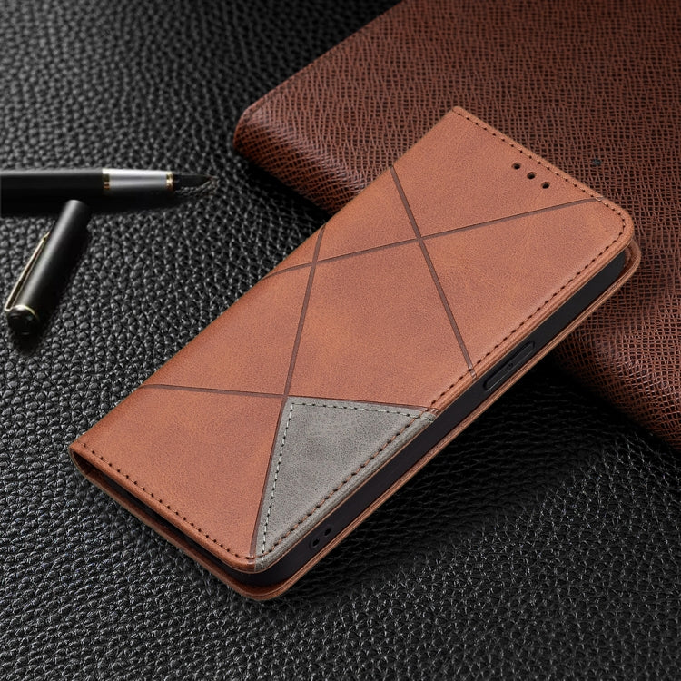 For iPhone 13 Pro Max Rhombus Texture Horizontal Flip Magnetic Leather Case with Holder & Card Slots (Brown) - iPhone 13 Pro Max Cases by buy2fix | Online Shopping UK | buy2fix