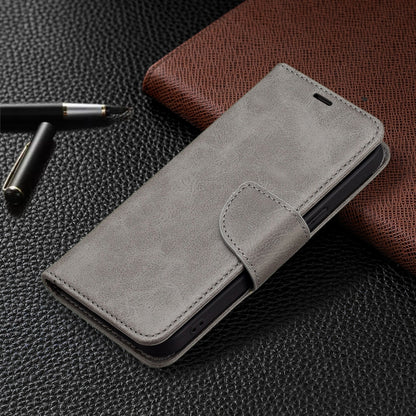 For iPhone 13 Pro Retro Lambskin Texture Pure Color Horizontal Flip PU Leather Case, with Holder & Card Slots & Wallet & Lanyard(Grey) - iPhone 13 Pro Cases by buy2fix | Online Shopping UK | buy2fix