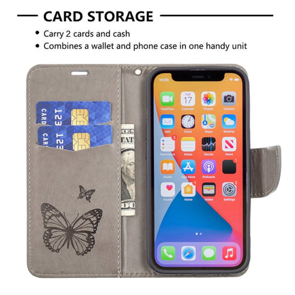 For iPhone 13 Pro Max Embossing Two Butterflies Pattern Horizontal Flip PU Leather Case with Holder & Card Slot & Wallet & Lanyard (Grey) - iPhone 13 Pro Max Cases by buy2fix | Online Shopping UK | buy2fix