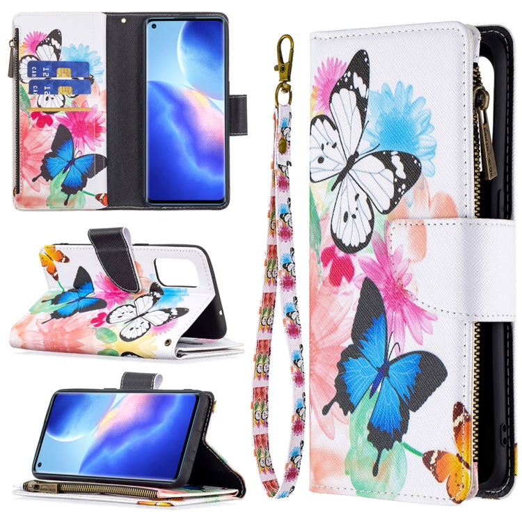 For OPPO Reno5 5G Colored Drawing Pattern Zipper Horizontal Flip Leather Case with Holder & Card Slots & Wallet(Two Butterflies) - OPPO Cases by buy2fix | Online Shopping UK | buy2fix