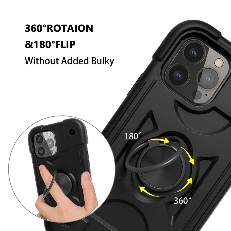 For iPhone 13 Pro Max Shockproof Silicone + PC Protective Case with Dual-Ring Holder (Black) - iPhone 13 Pro Max Cases by buy2fix | Online Shopping UK | buy2fix