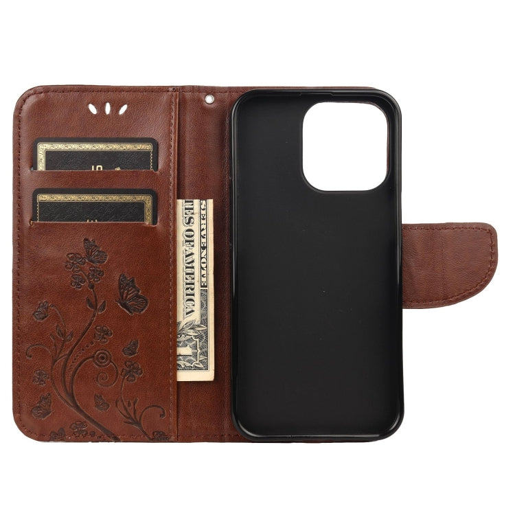 For iPhone 13 Pro Max Butterfly Flower Pattern Horizontal Flip Leather Case with Holder & Card Slots & Wallet (Brown) - iPhone 13 Pro Max Cases by buy2fix | Online Shopping UK | buy2fix