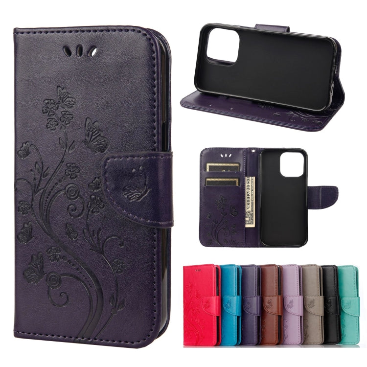 For iPhone 13 Pro Max Butterfly Flower Pattern Horizontal Flip Leather Case with Holder & Card Slots & Wallet (Deep Purple) - iPhone 13 Pro Max Cases by buy2fix | Online Shopping UK | buy2fix