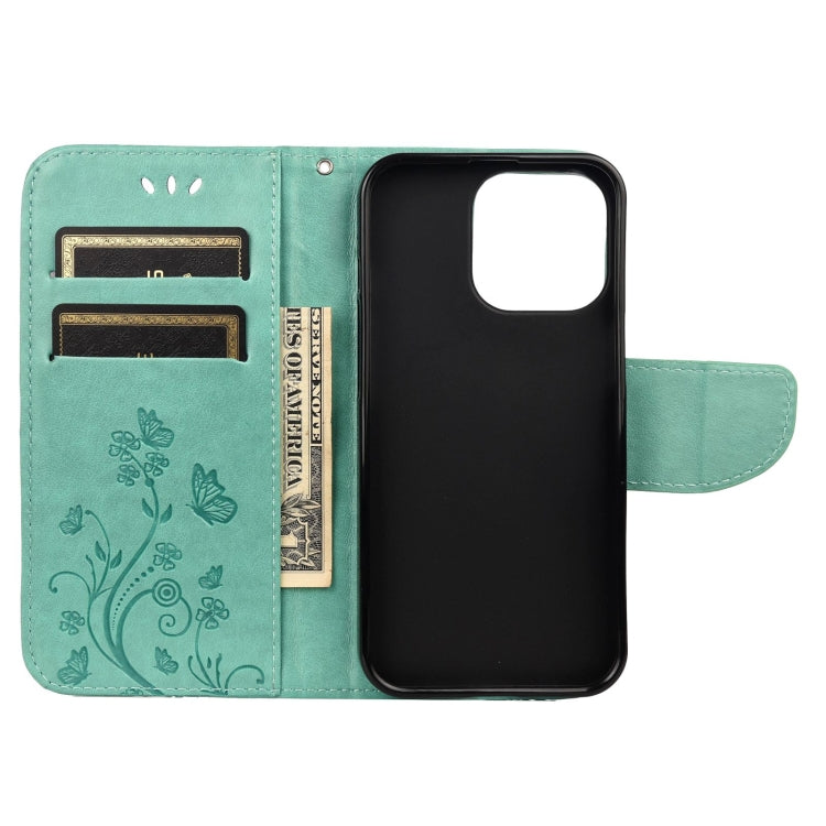 For iPhone 13 Pro Max Butterfly Flower Pattern Horizontal Flip Leather Case with Holder & Card Slots & Wallet (Green) - iPhone 13 Pro Max Cases by buy2fix | Online Shopping UK | buy2fix