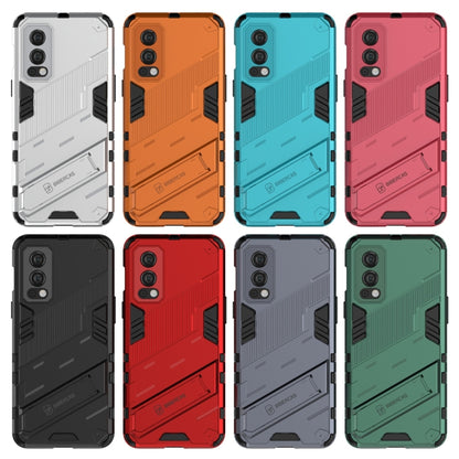 For OnePlus Nord 2 5G Punk Armor 2 in 1 PC + TPU Shockproof Case with Invisible Holder(Red) - OnePlus Cases by buy2fix | Online Shopping UK | buy2fix