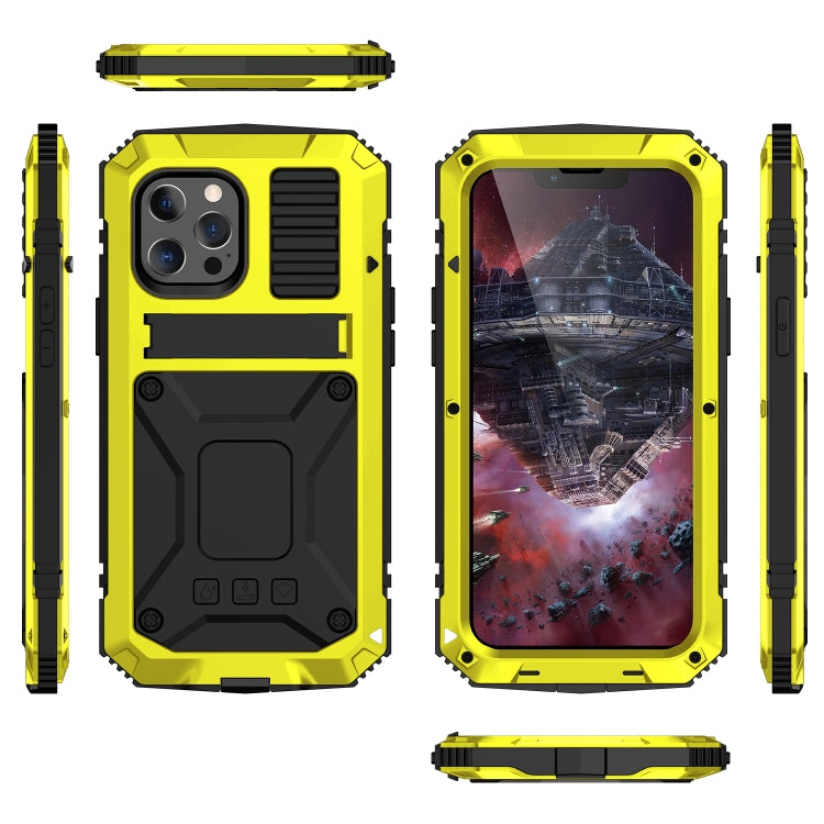 For iPhone 13 Pro Max R-JUST Shockproof Waterproof Dust-proof Metal + Silicone Protective Case with Holder (Yellow) - iPhone 13 Pro Max Cases by R-JUST | Online Shopping UK | buy2fix