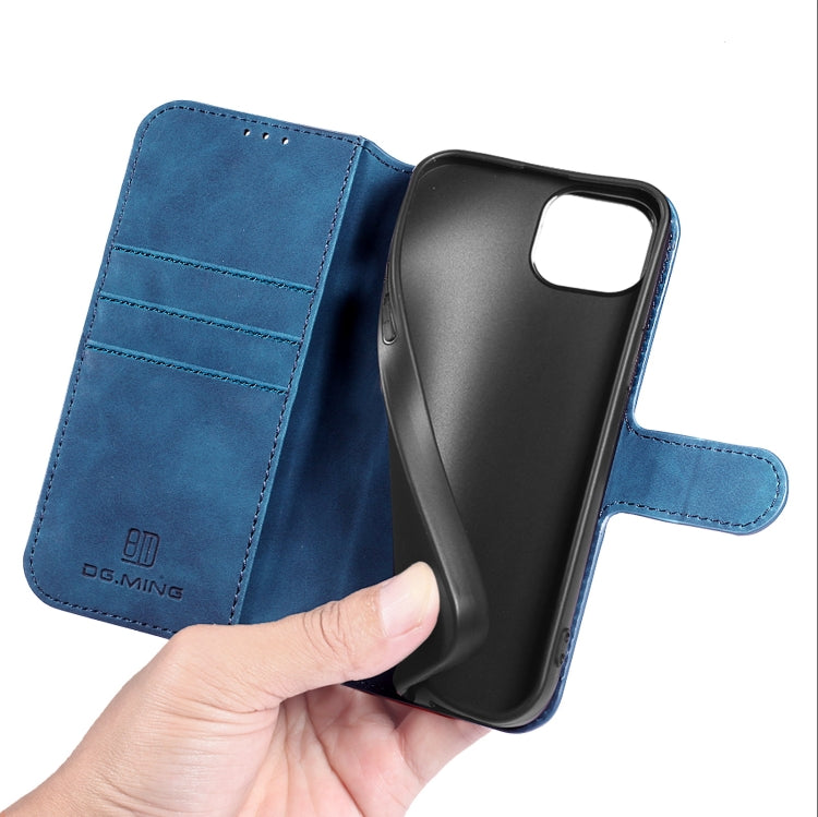 For iPhone 13 DG.MING Retro Oil Side Horizontal Flip Leather Case with Holder & Card Slots & Wallet(Blue) - iPhone 13 Cases by DG.MING | Online Shopping UK | buy2fix