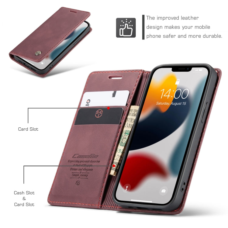 For iPhone 13 CaseMe-013 Multifunctional Retro Frosted Horizontal Flip Leather Case with Card Slot & Holder & Wallet(Wine Red) - iPhone 13 Cases by CaseMe | Online Shopping UK | buy2fix