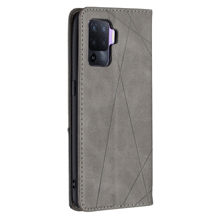 For OPPO A94 4G / Reno 5F / F19 Pro Rhombus Texture Horizontal Flip Magnetic Leather Case with Holder & Card Slots(Grey) - OPPO Cases by buy2fix | Online Shopping UK | buy2fix