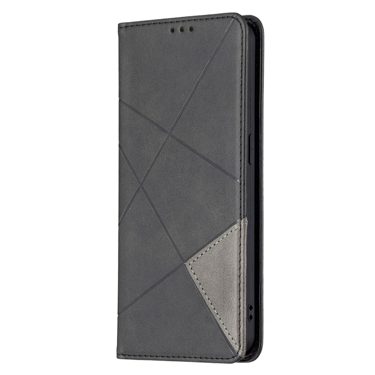 For OPPO Reno6 Rhombus Texture Horizontal Flip Magnetic Leather Case with Holder & Card Slots(Black) - OPPO Cases by buy2fix | Online Shopping UK | buy2fix