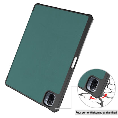 For Xiaomi Pad 5 / 5 Pro Custer Texture Horizontal Flip Leather Case with Three-folding Holder & Sleep / Wake-up Function(Dark Green) - More Tablet Cases by buy2fix | Online Shopping UK | buy2fix
