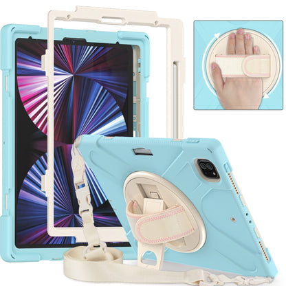 For iPad Pro 12.9 2022 / 2021/ 2020 / 2018  Silicone + PC Protective Tablet Case with Holder & Shoulder Strap(Ice Blue) - iPad Pro 12.9 (2022/2021) Cases by buy2fix | Online Shopping UK | buy2fix