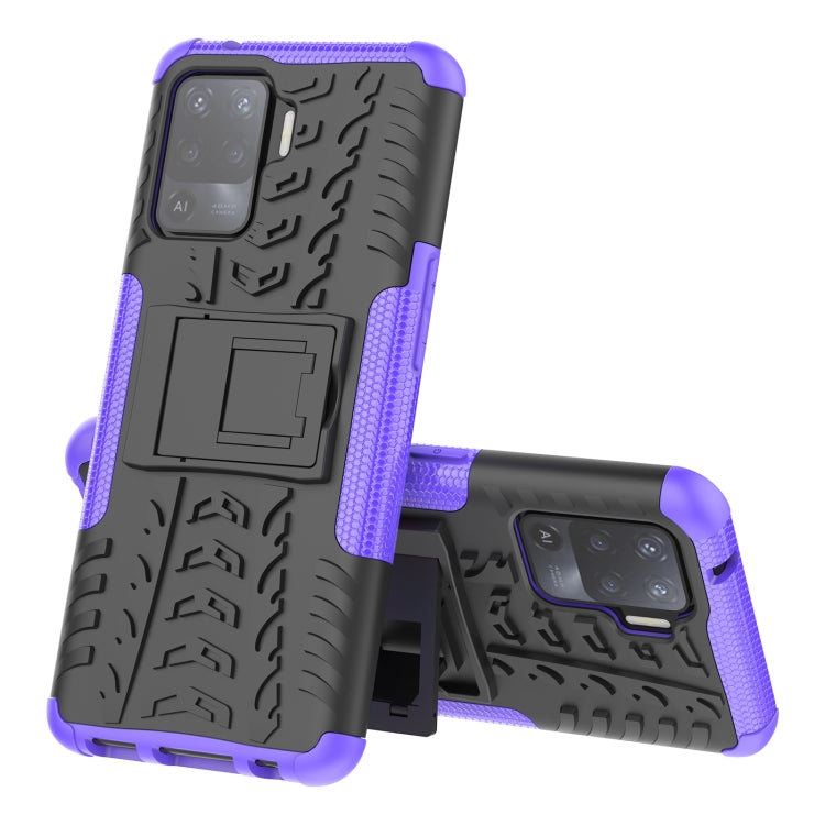 For OPPO A94 4G Tire Texture Shockproof TPU+PC Protective Case with Holder(Purple) - OPPO Cases by buy2fix | Online Shopping UK | buy2fix