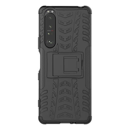 For Sony Xperia 1 III Tire Texture Shockproof TPU+PC Protective Case with Holder(Black) - Sony Cases by buy2fix | Online Shopping UK | buy2fix