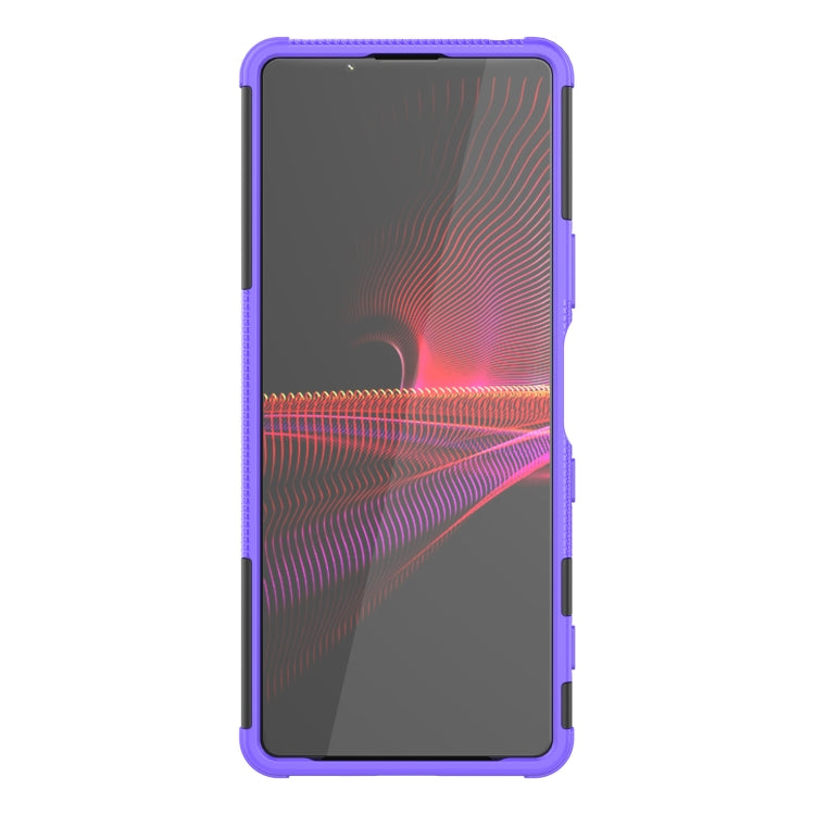 For Sony Xperia 1 III Tire Texture Shockproof TPU+PC Protective Case with Holder(Purple) - Sony Cases by buy2fix | Online Shopping UK | buy2fix