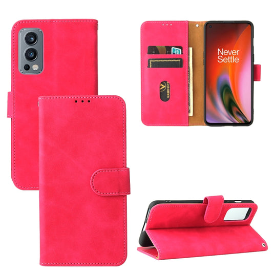 For OnePlus Nord 2 5G Solid Color Skin Feel Magnetic Buckle Horizontal Flip Calf Texture PU Leather Case with Holder & Card Slots & Wallet(Rose Red) - OnePlus Cases by buy2fix | Online Shopping UK | buy2fix