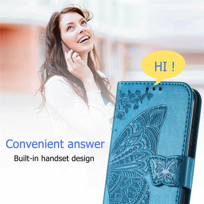 Butterfly Love Flowers Embossed Horizontal Flip Leather Case with Holder & Card Slots & Wallet & Lanyard For ZTE Blade A51(Blue) - ZTE Cases by buy2fix | Online Shopping UK | buy2fix