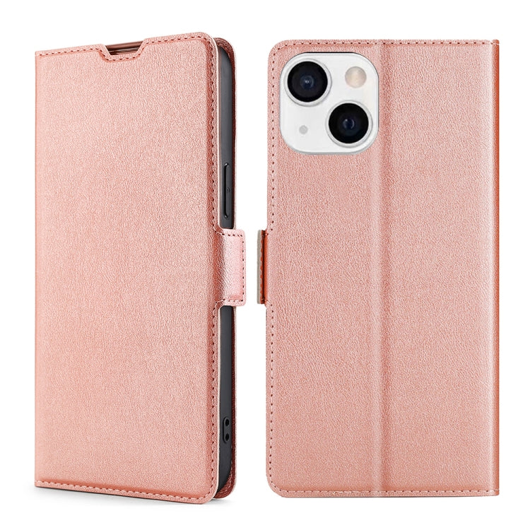 For iPhone 13 Ultra-thin Voltage Side Buckle PU + TPU Horizontal Flip Leather Case with Holder & Card Slot(Rose Gold) - iPhone 13 Cases by buy2fix | Online Shopping UK | buy2fix