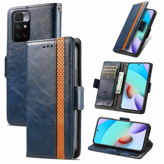 For Xiaomi Redmi 10 CaseNeo Business Splicing Dual Magnetic Buckle Horizontal Flip PU Leather Case with Holder & Card Slots & Wallet(Blue) - Xiaomi Cases by buy2fix | Online Shopping UK | buy2fix