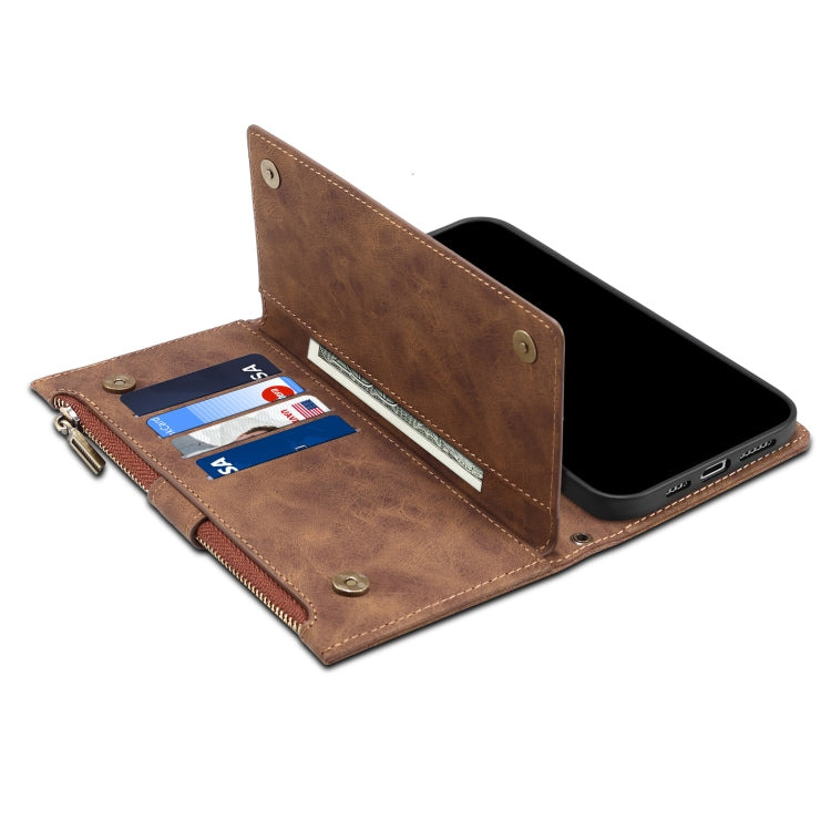 For iPhone XR Retro Frosted Horizontal Flip Leather Case with Holder & Card Slot & Wallet & Zipper Pocket & Lanyard(Brown) - More iPhone Cases by buy2fix | Online Shopping UK | buy2fix