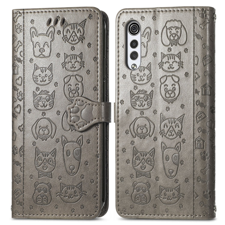 For LG Velvet 2 Pro Lovely Cat and Dog Embossing Pattern Horizontal Flip Leather Case , with Holder & Card Slots & Wallet & Cartoon Clasp & Lanyard(Grey) - LG by buy2fix | Online Shopping UK | buy2fix