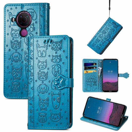 For Nokia 5.4 Lovely Cat and Dog Embossing Pattern Horizontal Flip Leather Case , with Holder & Card Slots & Wallet & Cartoon Clasp & Lanyard(Blue) - Nokia Cases by buy2fix | Online Shopping UK | buy2fix