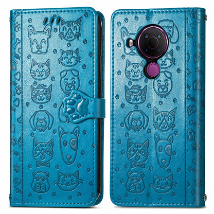 For Nokia 5.4 Lovely Cat and Dog Embossing Pattern Horizontal Flip Leather Case , with Holder & Card Slots & Wallet & Cartoon Clasp & Lanyard(Blue) - Nokia Cases by buy2fix | Online Shopping UK | buy2fix