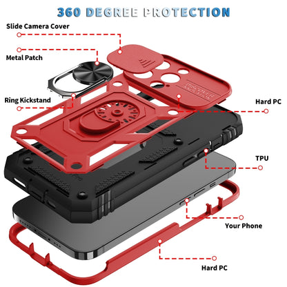 For iPhone 13 Pro Max Sliding Camera Cover Design TPU + PC Protective Case with 360 Degree Rotating Holder & Card Slot (Red+Black) - iPhone 13 Pro Max Cases by buy2fix | Online Shopping UK | buy2fix