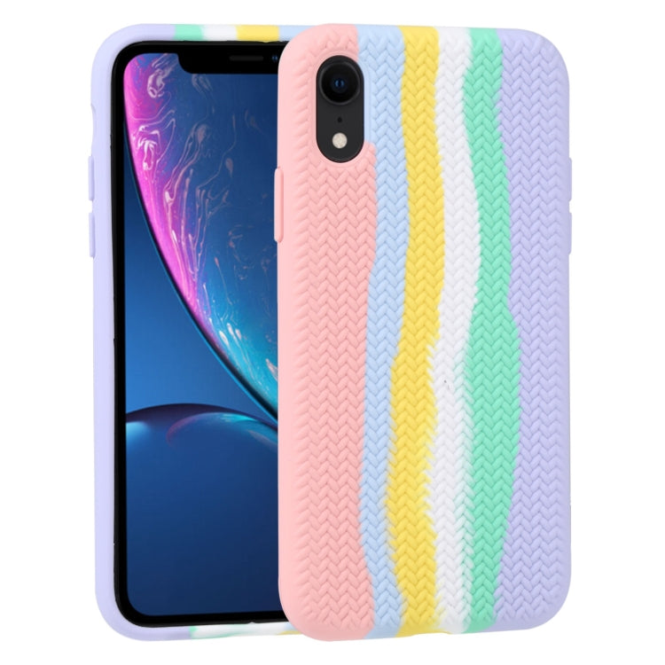 For iPhone XR Herringbone Texture Silicone Protective Case(Rainbow Pink) - More iPhone Cases by buy2fix | Online Shopping UK | buy2fix