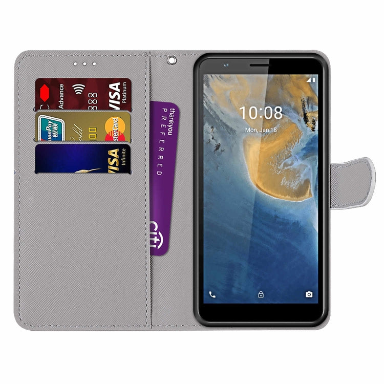 For ZTE Blade A31 Coloured Drawing Cross Texture Horizontal Flip PU Leather Case with Holder & Card Slots & Wallet & Lanyard(Blue Red Butterfly) - ZTE Cases by buy2fix | Online Shopping UK | buy2fix