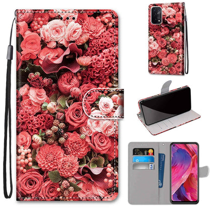 For OPPO A54 5G / A74 5G / A93 5G / A93s 5G Coloured Drawing Cross Texture Horizontal Flip PU Leather Case with Holder & Card Slots & Wallet & Lanyard(Pink Rose Garden) - OPPO Cases by buy2fix | Online Shopping UK | buy2fix