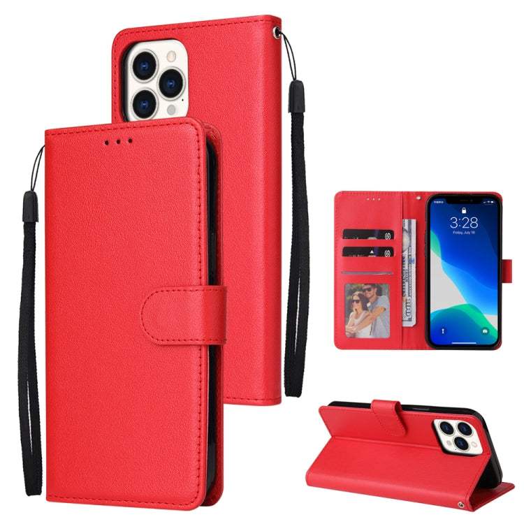 For iPhone 13 Pro Multifunctional Horizontal Flip Leather Case, with Three Card Slot & Holder & Photo Frame & Lanyard (Red) - iPhone 13 Pro Cases by buy2fix | Online Shopping UK | buy2fix