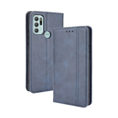 For Motorola Moto G60S Magnetic Buckle Retro Pattern Horizontal Flip Leather Case with Holder & Card Slot & Wallet(Blue) - Motorola Cases by buy2fix | Online Shopping UK | buy2fix