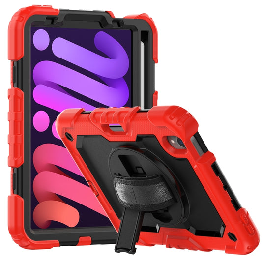 For iPad mini 6 Shockproof Silicone + PC Protective Tablet Case with Holder & Shoulder Strap & Pen Slot(Black + Red) - iPad mini 6 Cases by buy2fix | Online Shopping UK | buy2fix