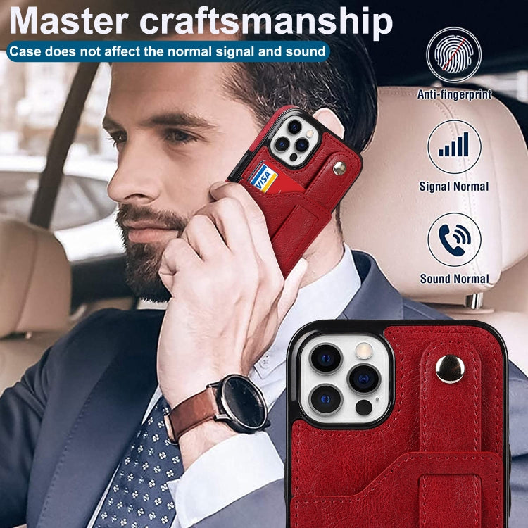 For iPhone 12 / 12 Pro Crazy Horse Texture Shockproof TPU + PU Leather Case with Card Slot & Wrist Strap Holder(Red) - iPhone 12 / 12 Pro Cases by buy2fix | Online Shopping UK | buy2fix