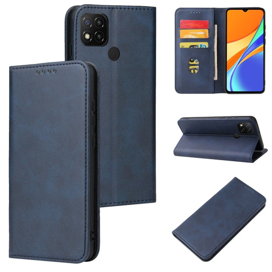 For Xiaomi Redmi 9C Calf Texture Magnetic Horizontal Flip Leather Case with Holder & Card Slots & Wallet(Blue) - Xiaomi Cases by buy2fix | Online Shopping UK | buy2fix